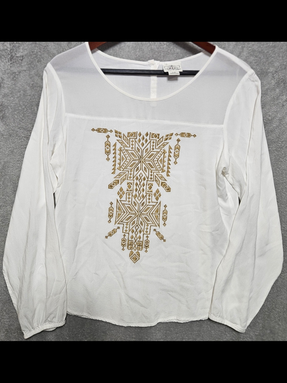 Ariat White Long-Sleeve Top with Gold Embroidered Panel